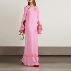 MeiYiJia O-Neck Long-Sleeves Embroidery ZipperUp Simple Ankle-Length Saudi Arabia Sexy Evening Birthday Club Outfits Summer 2024