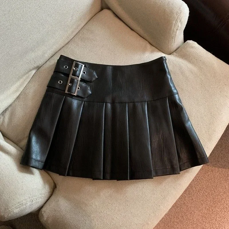 Fashion Sexy High Waisted Hottie Half Length Skirt Women Spring Pleats Metal Buckle Self Cultivation Affordable All-match Skirt