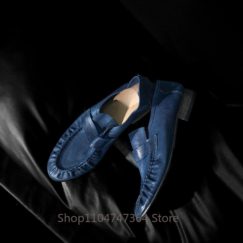 

British Handmade Leather Shoes Women's Loafers Shallow Mouth Genuine Leather Anti Slip Casual Outdoor Driving Shoes Female