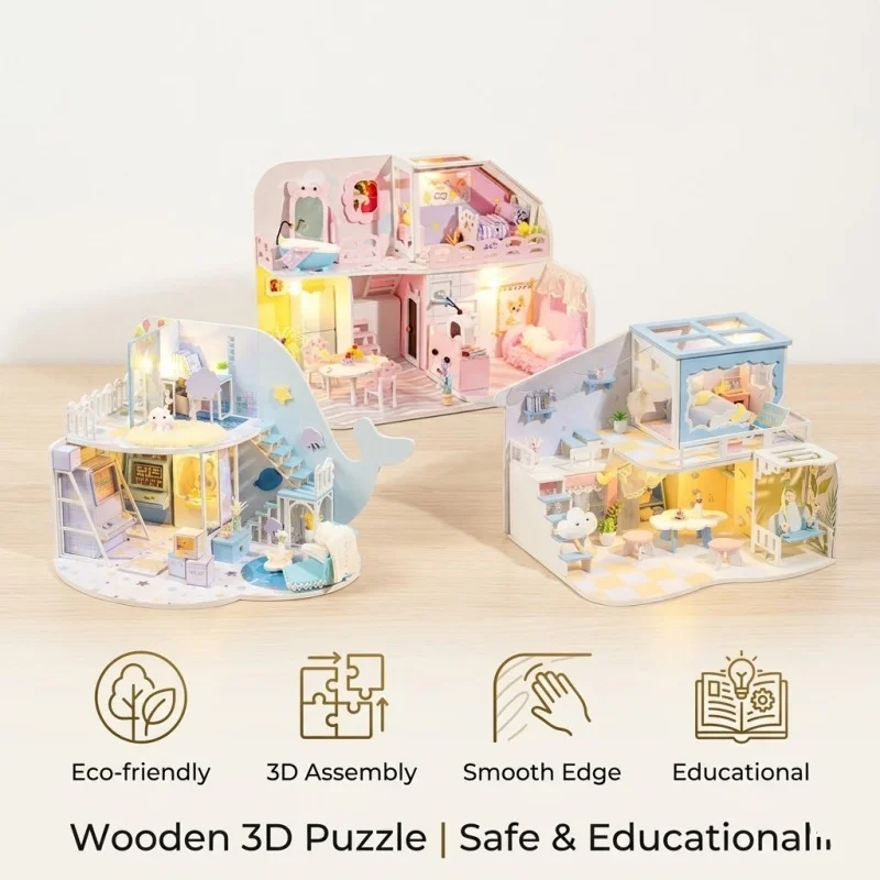 

OUZEY DIY Wooden Dollhouse Kawaii Princess House Miniature With Furniture Kits Assemble Desktop Ornament Fun DIY Birthday Gifts