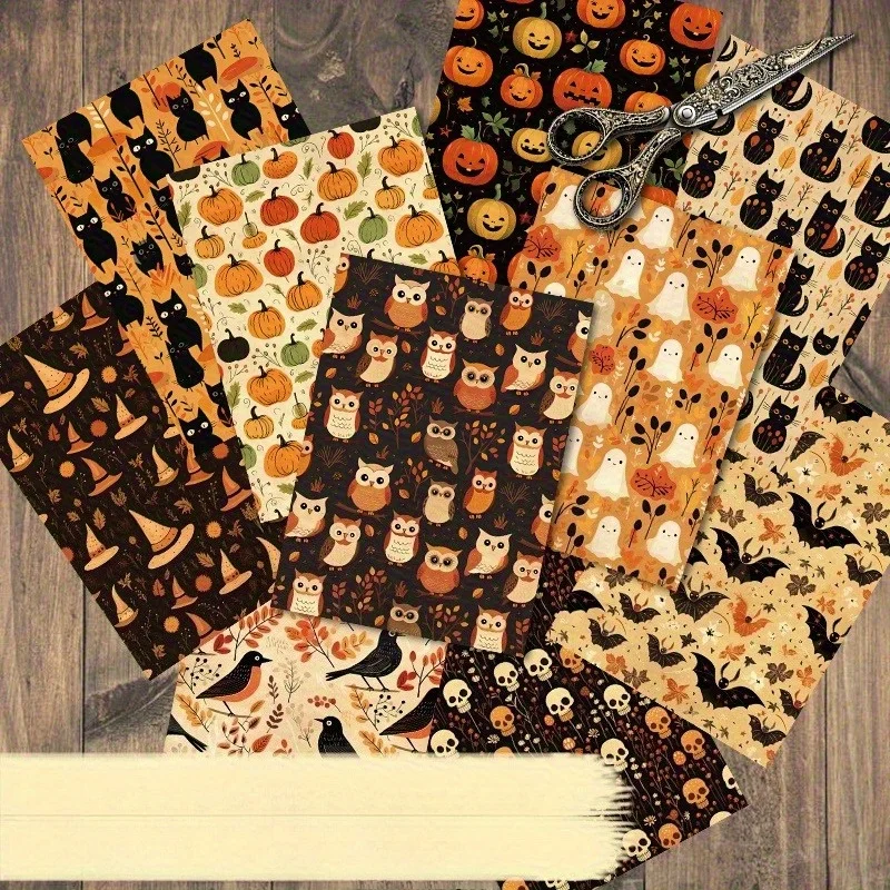 20PCS Halloween Scrapbook Paper Pumpkin Ghost Pattern Craft Paper DIY Photo Album Journal Card Making Party Decoration
