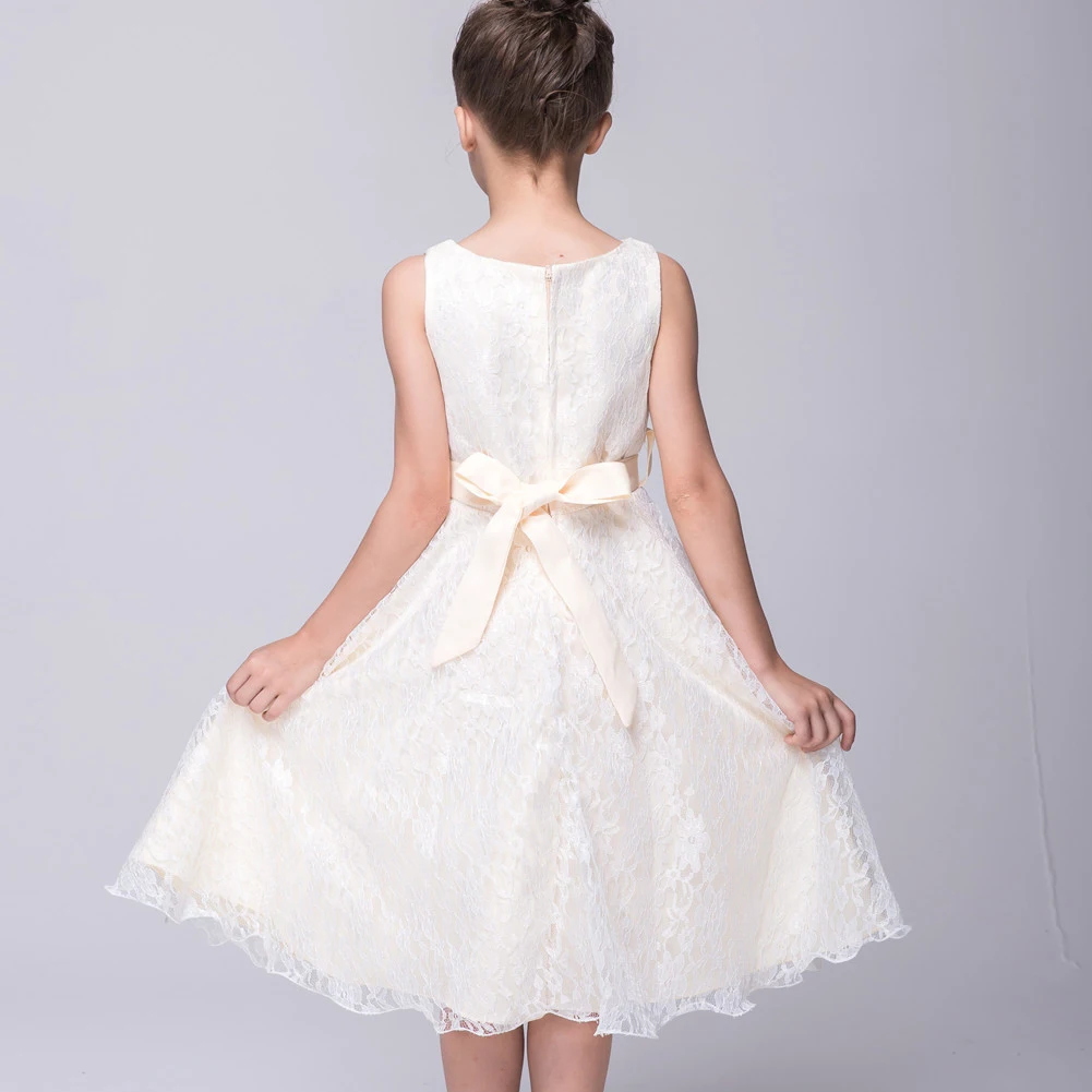 LPATTERN Vintage Dress for Girls Lace Sleeveless V-Neck Children\'s Party Dress with Belt Toddler Kids Daily Costume for Summer