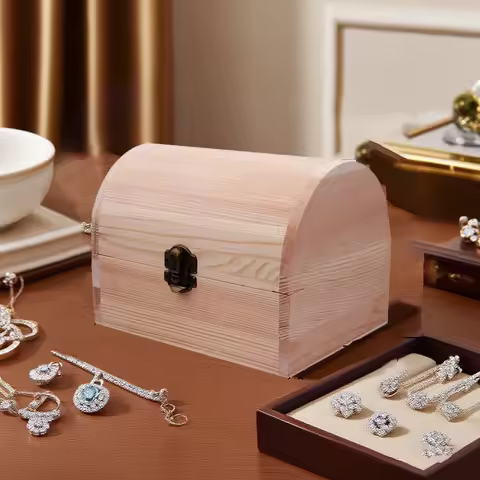 Wooden Box Treasure Chest Box Jewelry Storage Organizer Unfinished Wood Box DIY Painting Craft Box Decorative Storage Box