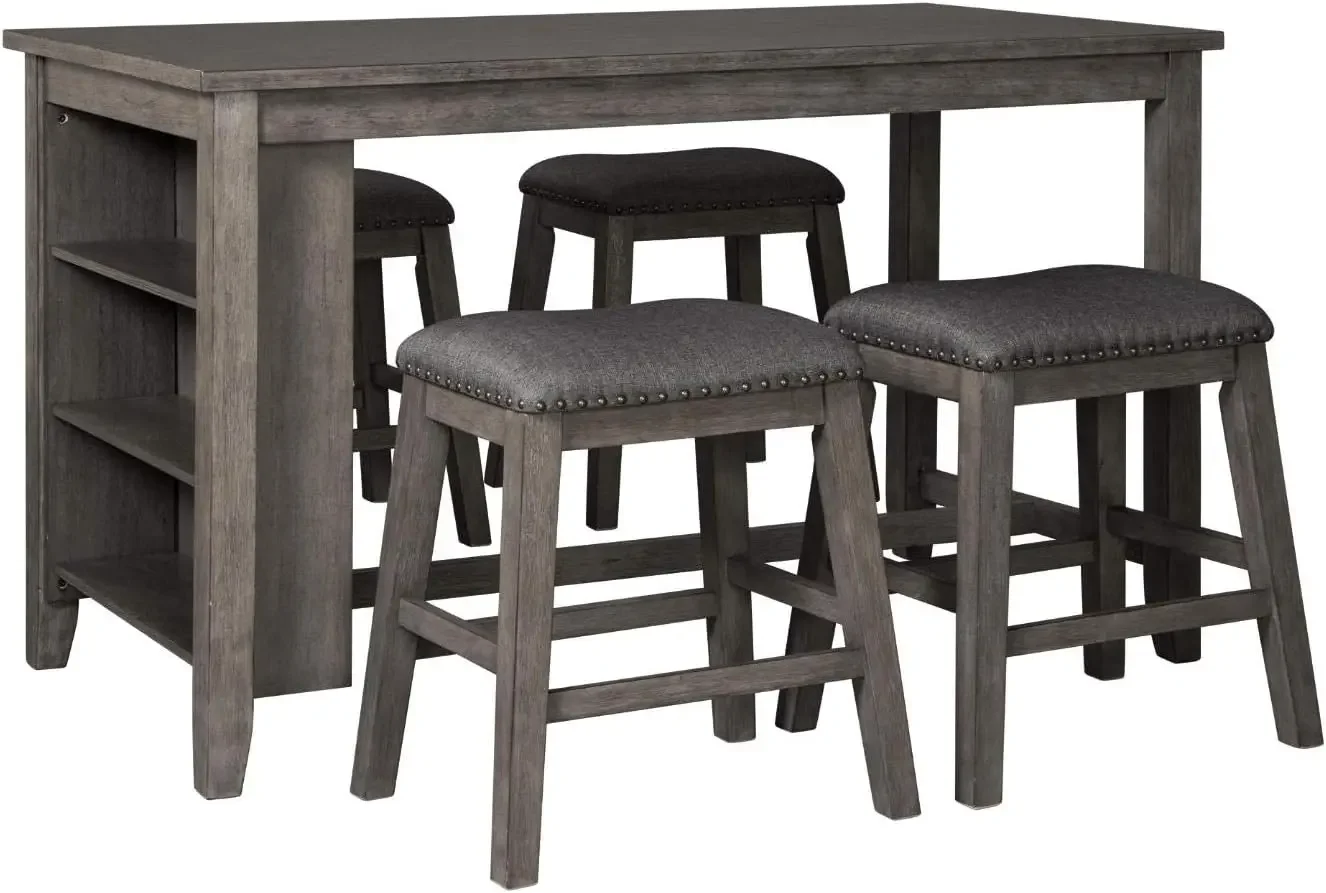 Caitbrook Rustic Counter Height Dining Table with Storage, 30"D x 60"W x 36"H, Dark Gray