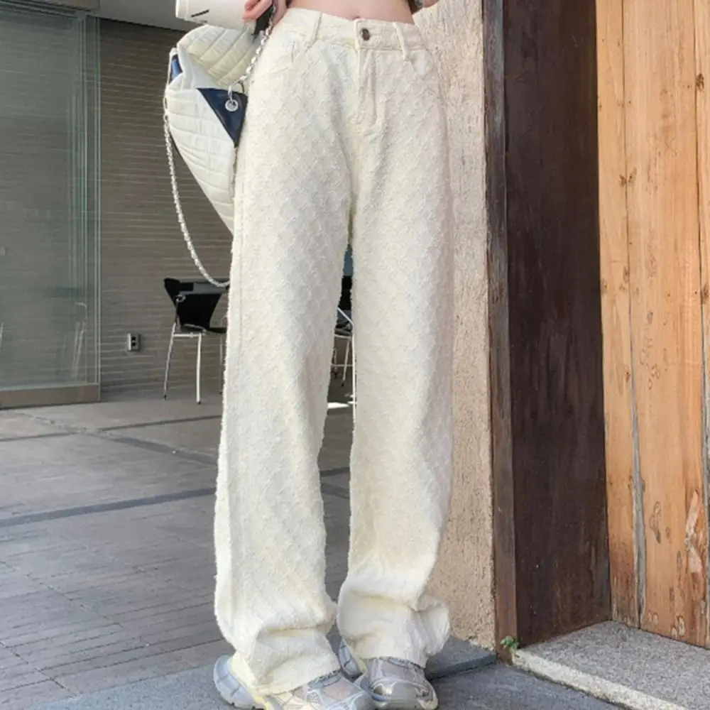 Ropa femenina, pantalones vaqueros de rejilla, pantalones vaqueros holgados de pierna recta para mujer Y2k, pantalones vaqueros informales coreanos, ropa de calle