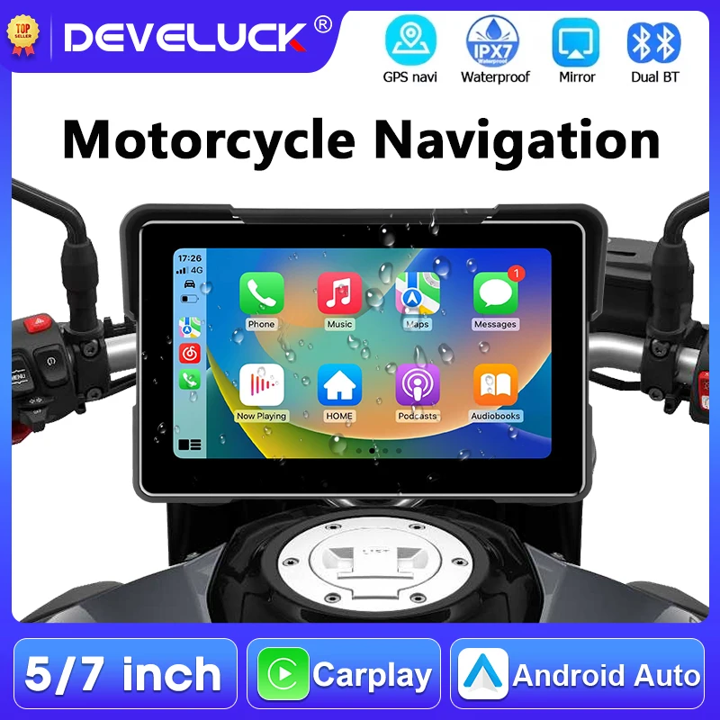 

5/7-дюймовый мотоциклетный GPS-навигатор с экраном Carplay, беспроводной поддержкой Android Auto, двойной Bluetooth, поддержкой TPMS, водонепроницаемый (IPX7), сенсорный экран