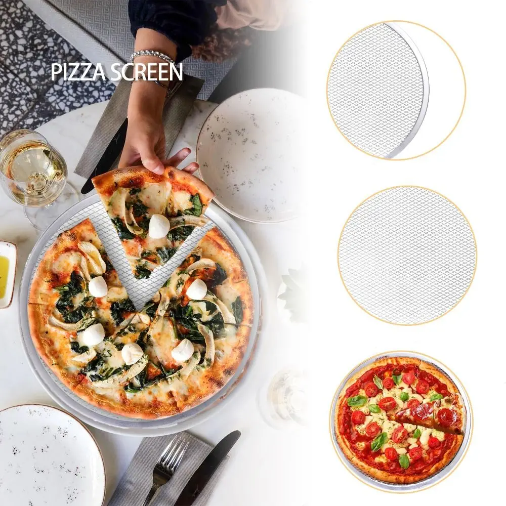 

Baking Tray Non Stick Pizza Screen Reusable Metal Net Pizza Pan Seamless Aluminum Round Baking Tray Kitchen