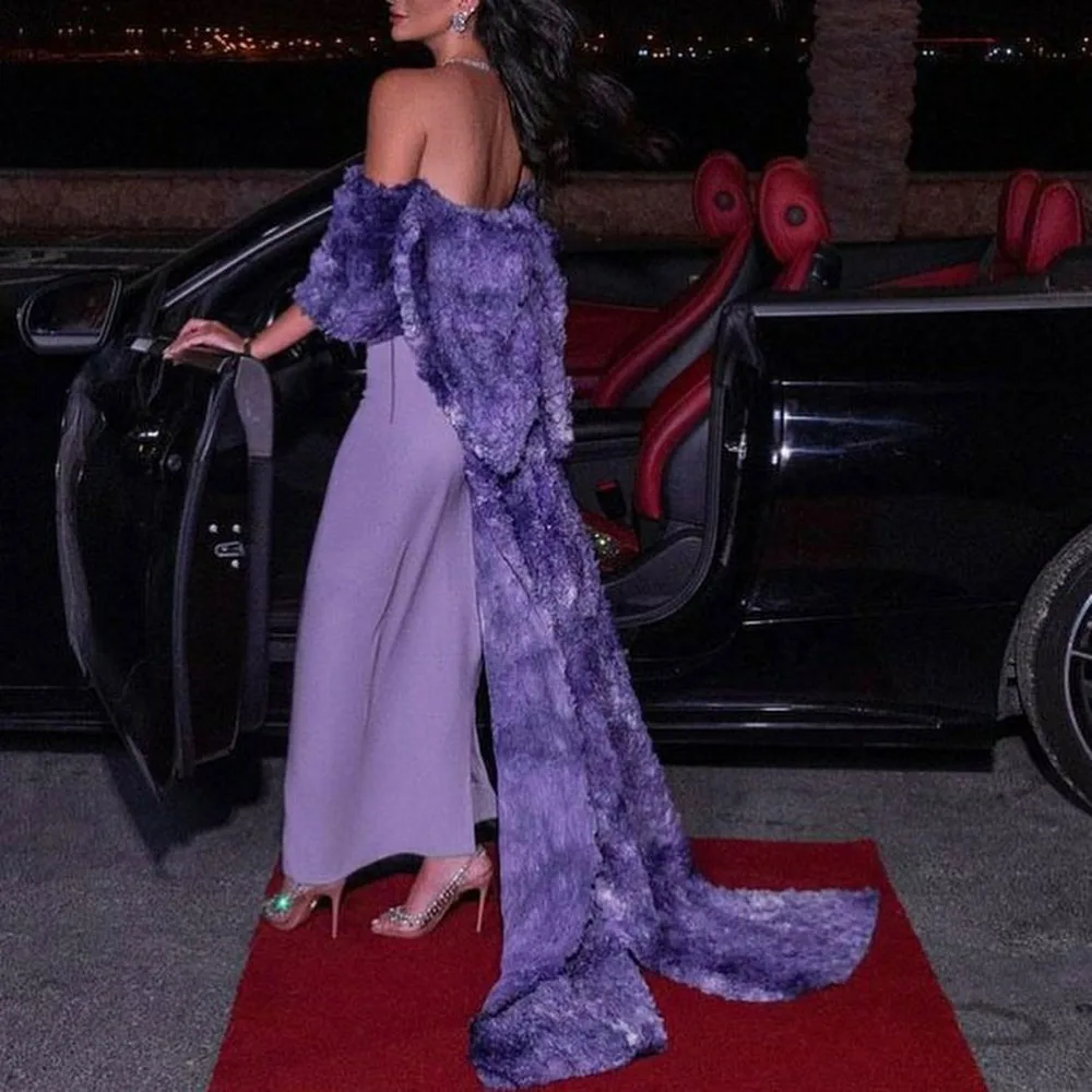 Msikoods Romantic Purple Mermaid Evening Dresses With Shawl Customized Long Prom Gowns Arabia Formal Dress robe femme soirée