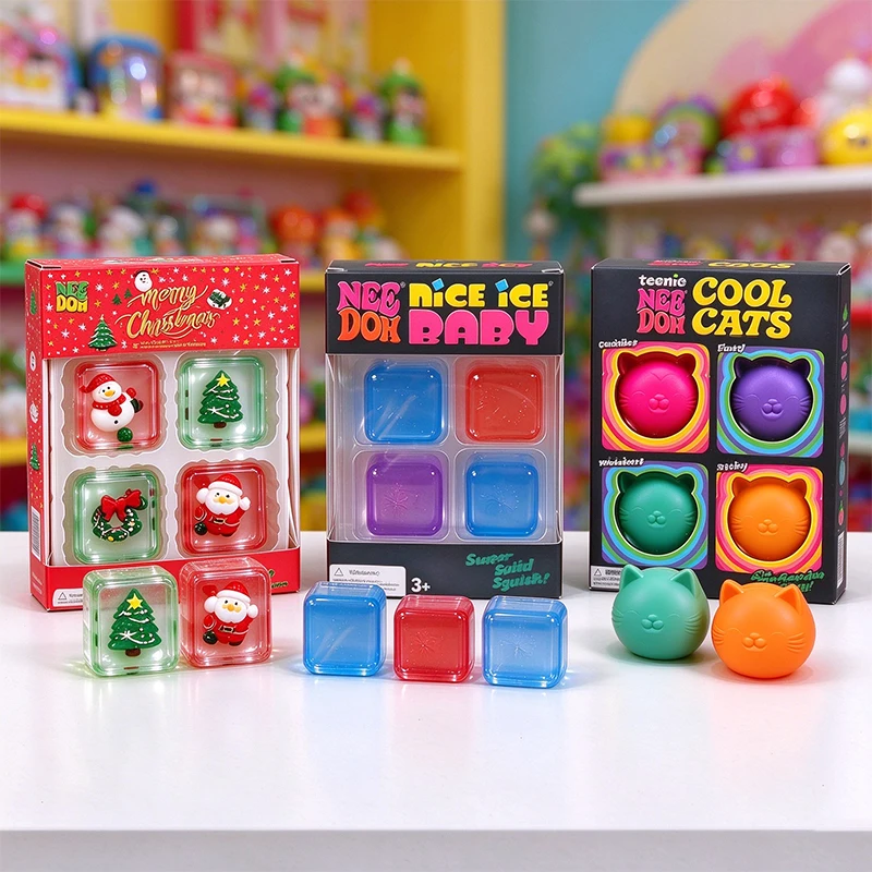 New Needoh Nice Ice Baby Fidget Cube Set 4 Pack Super Solid Squish Sensory Toys Non-toxic Squeeze Toys for ADHD and Autism Gift