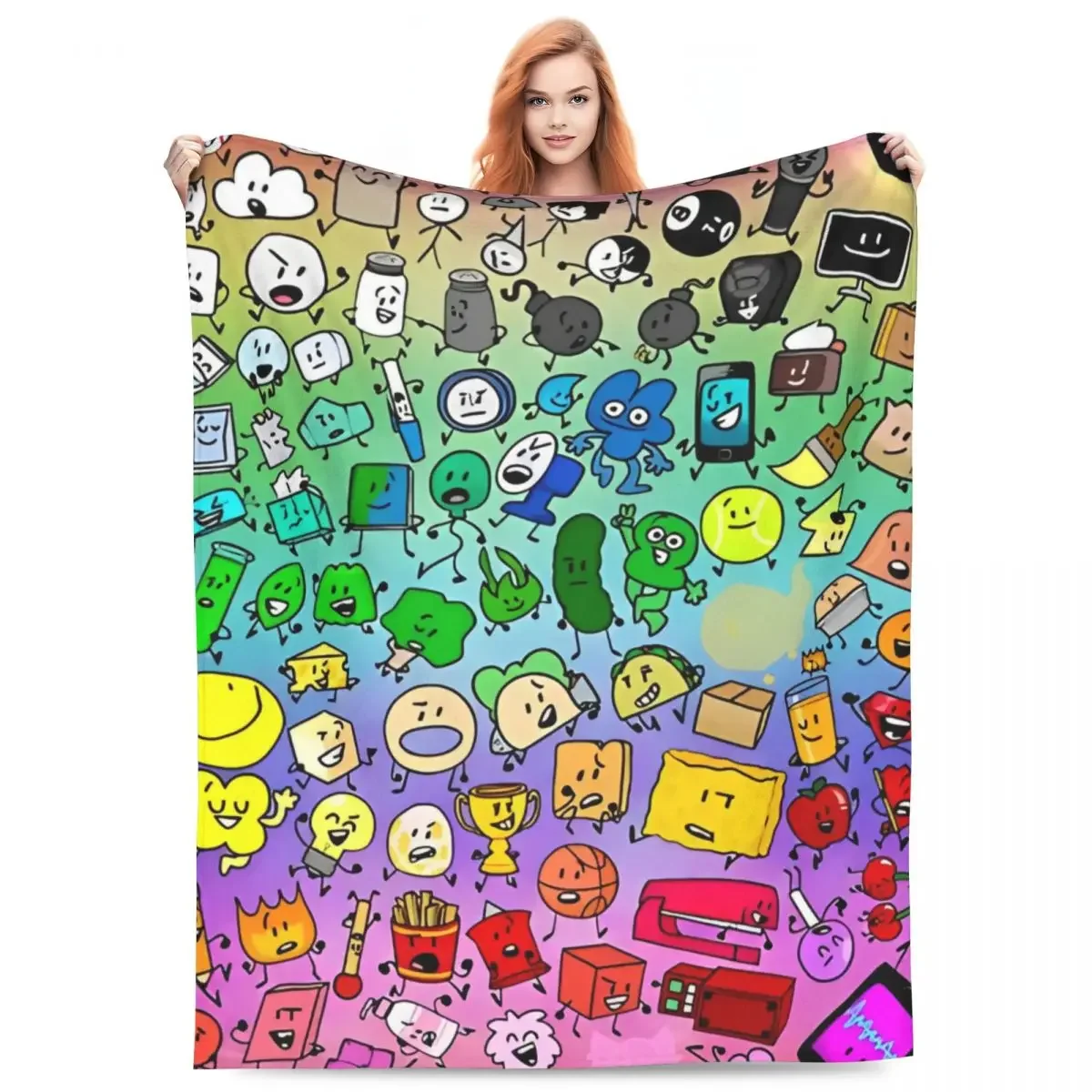 BFDI Inanimate Insanity All Characters Super Warm Blanket Decorative Plush Throw Blanket Graphic Couch Chair Flannel Bedspread