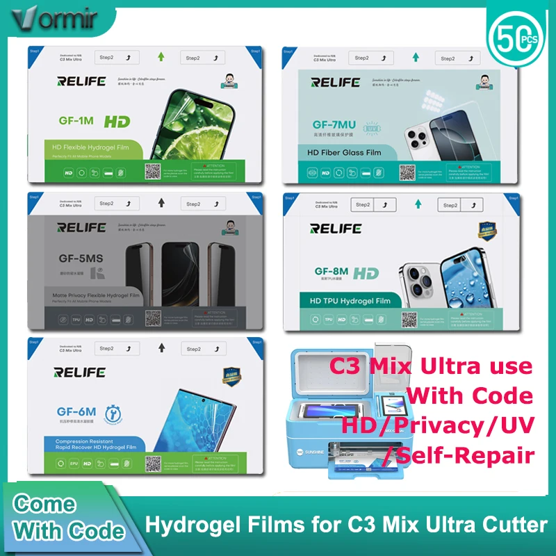 

50pcs Hydrogel Micas for C3 Mix Ultra Auto Cutting Installing machine TPU EPU UV Films Screen Protector HD Matte Privacy Movies