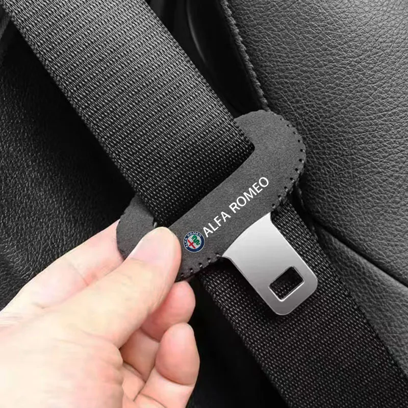 Car Seat Belt Buckle Suede Wear Resistant Protector Cover For Alfa Romeo 4C 159 166 Spider Giulia Giulietta 156 Tonale 147 8C GT view 2
