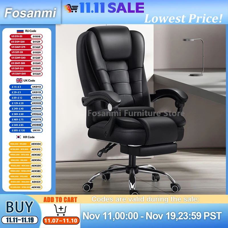 Chaise de bureau épaisse à dossier haut avec accoudoirs, pivotante en cuir pour ordinateur, ergonomique et inclinable, pour Gamer, pour la maison