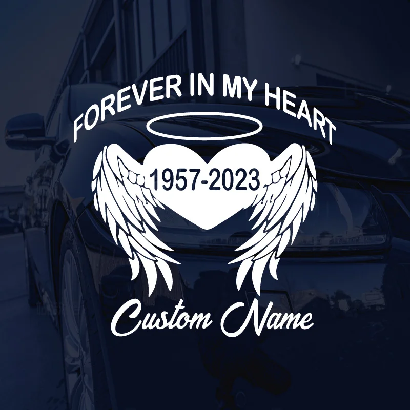 Customizable Vinyl Decal in Memory of a Loved One- Angel Wings, Featuring a Heart, Halo/And Wings/Suitable for Cars And Trucks