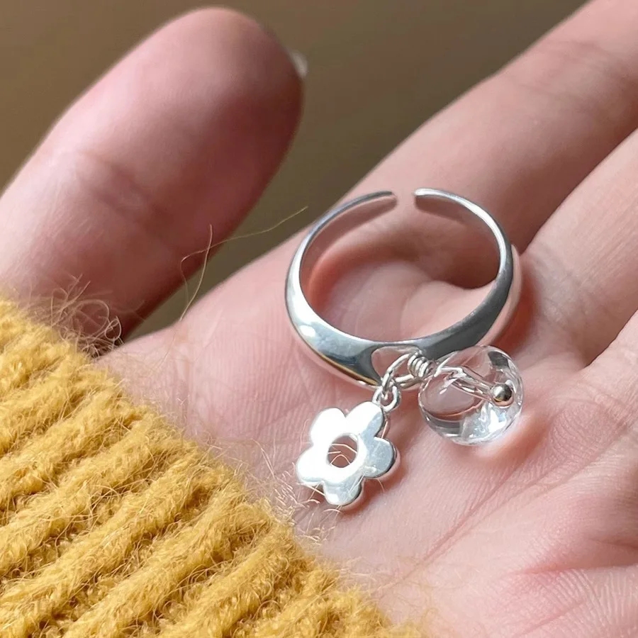 Fashion Crystal Flower Clear Droplet Open Rings For Women Girl New Year Jewelry Accessories Gift Party