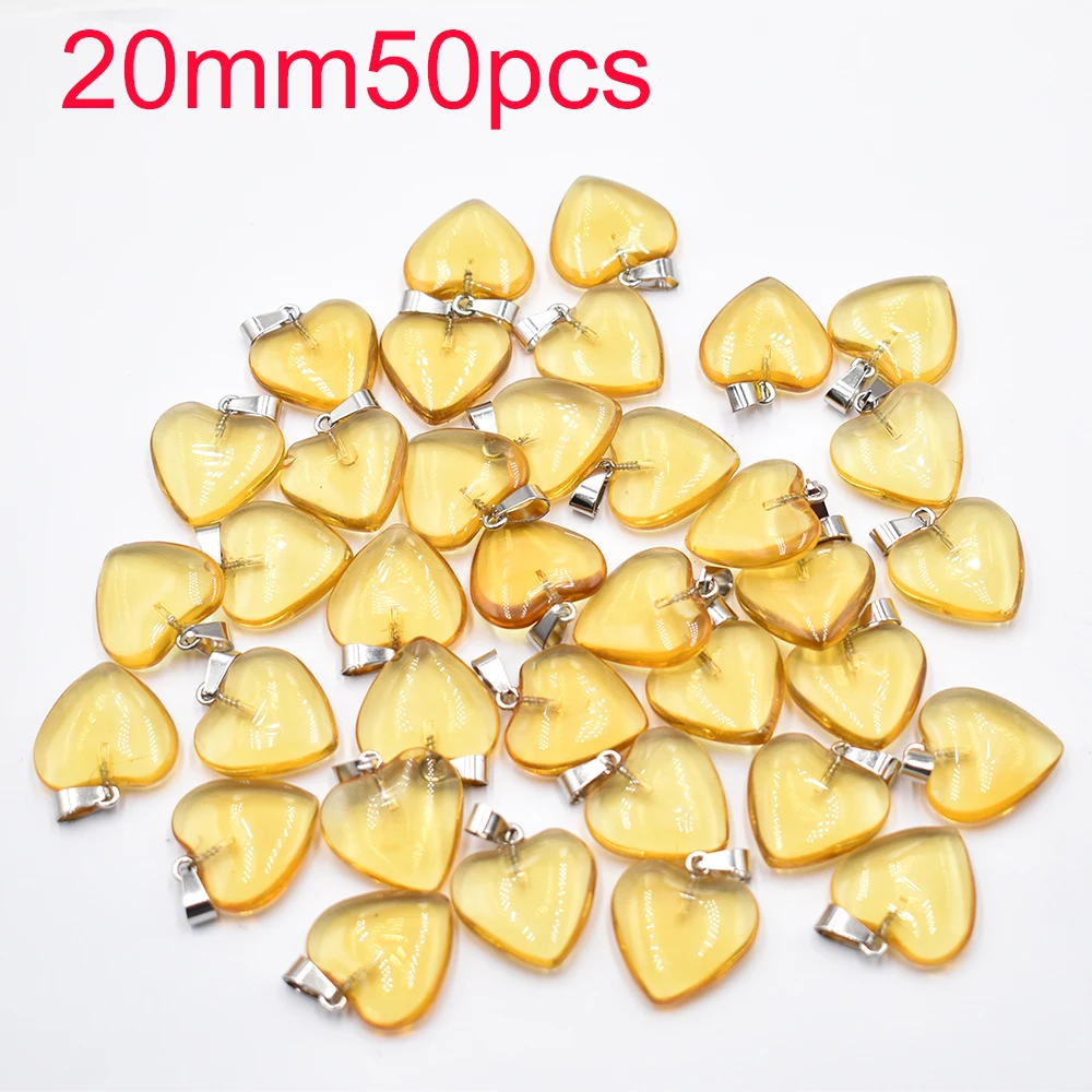 Großhandel 50-100 Stück/Lot Modische schöne 20mm gelbe Glaskristall-Herzanhänger für DIY-Schmuckherstellung Kostenloser Versand – Detail 3
