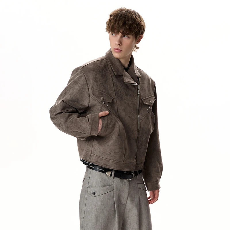 LUZHEN New Vintage Style Lapel Asymmetric Placket Zipper 2026 Jacket Men's Fashion Handsome Elegant Casual Male Clothes JY8638