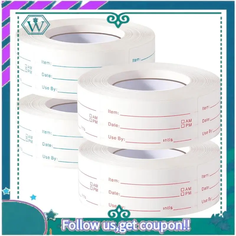 Upgraded 4 Rolls 2000Pieces Removable Freezer Labels, 1 X 2Inch Food Date Stickers Food Date Labels Refrigerator Food Labels