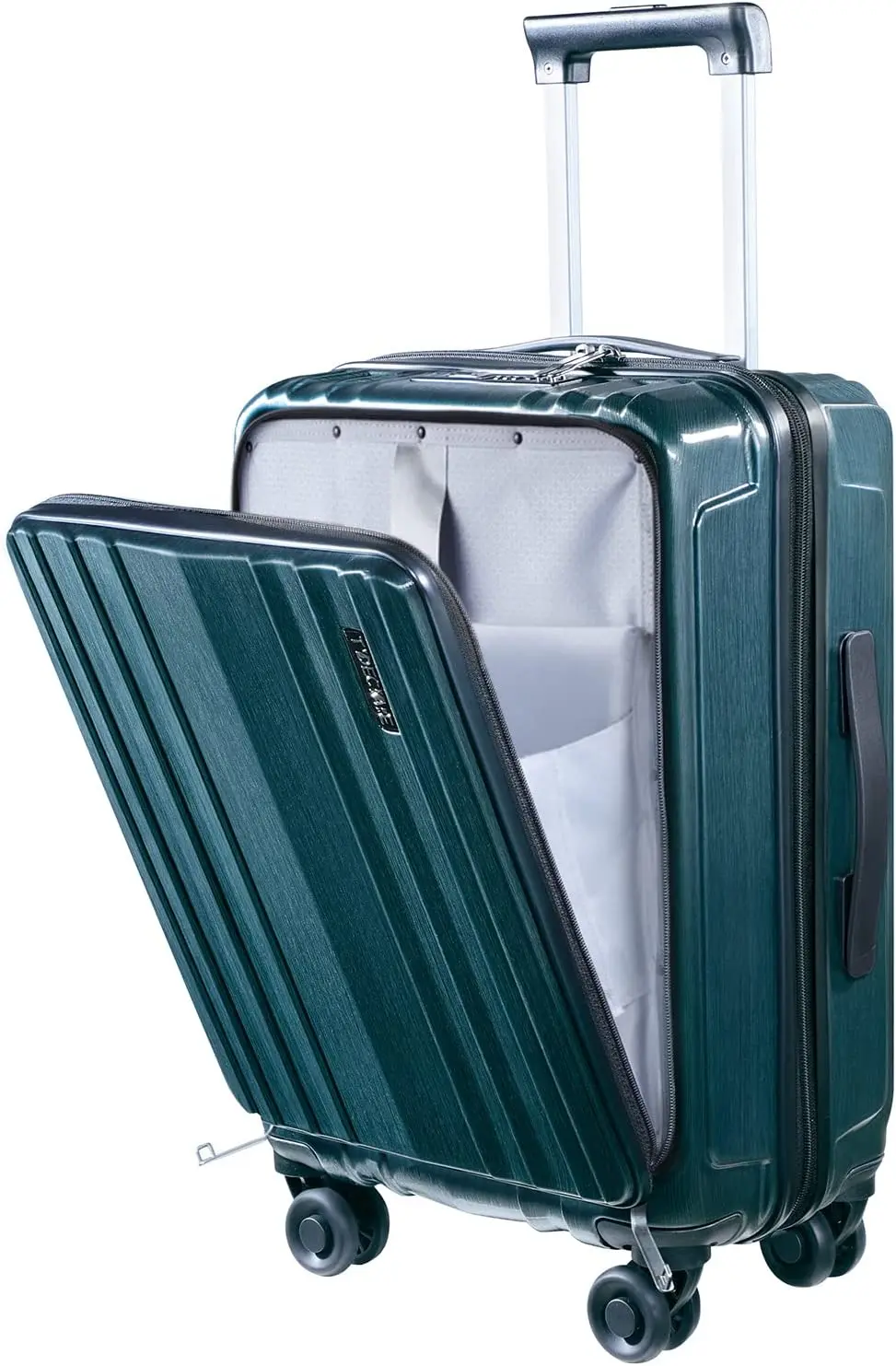 Bagage à main avec poche avant pour ordinateur portable 15.6 ", léger, ABS + PC, contrôle des touristes, verrouillage TSA, roues silencieuses, spinner vert, 21 pouces