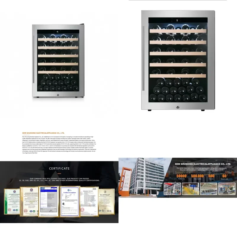 Built-In Wine Cooler Stainless Steel 595x607x820mm Compressor Fridge Single-Zone Smart Wine Chiller for Home Cellar