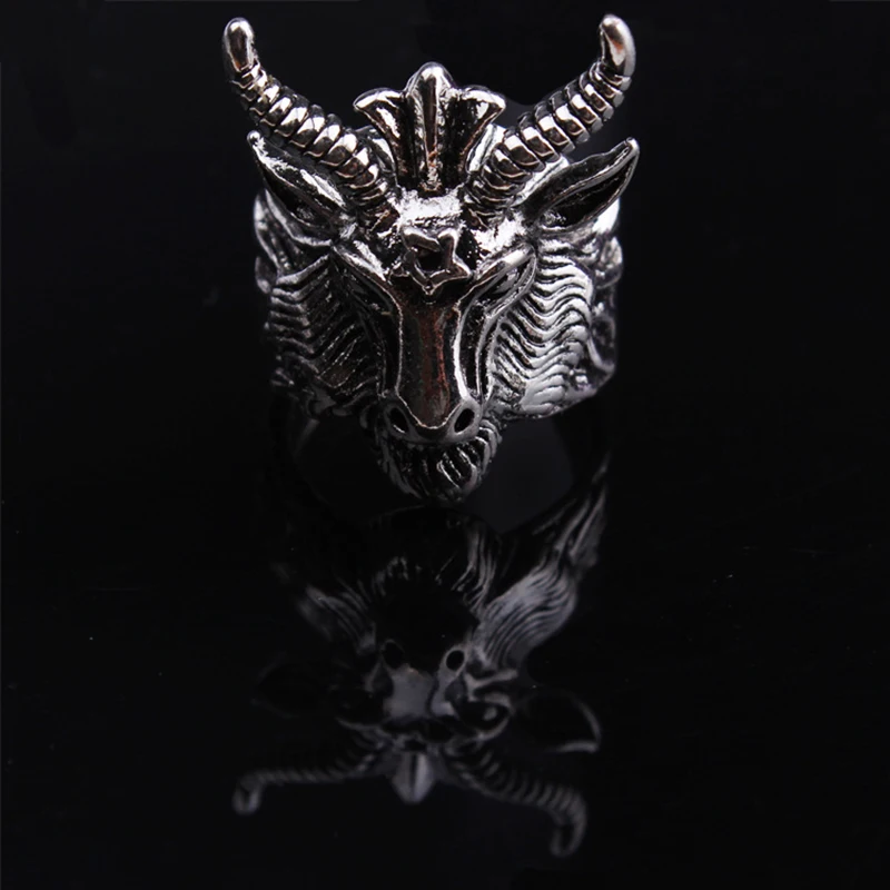 Retro Sigil of Baphomet Large Ring For Men Punk Gothic Rock Hiphop Open Ring Handmade Designer Jewelry Biker Accessories Gift