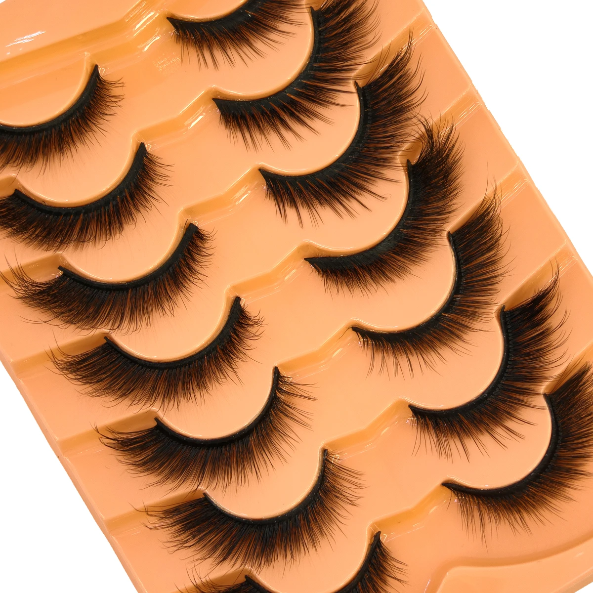 7 pairs Slant Flying Mink Eyelash Natural Eyelash Russian Striped Eyelash False Eyelash Transparent TapeNatural Appearance