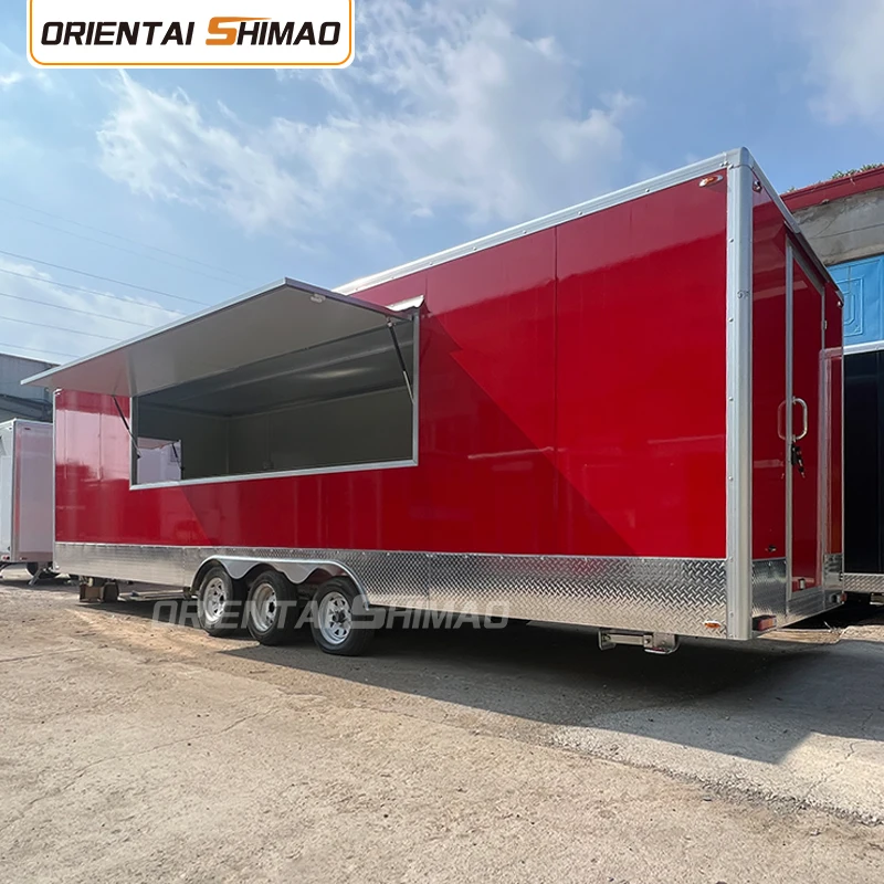 26.25ft Red Large Mobile Catering Food Trailer with Full Kitchen for High Capacity Outdoor Events