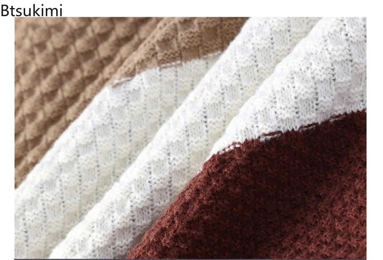 2025 Japanese Style Casual Men Knitted O Neck Pullovers Long Sleeve Sweater Loose Fit Spliced Winter Half High Neck Warm Sweater