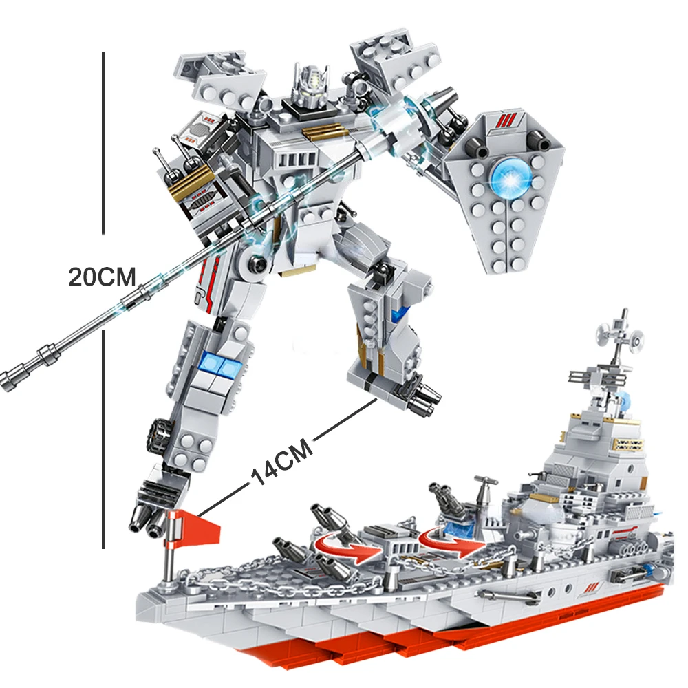 1000+PCS Military Series Warship Fighter Robot Building Blocks Boat Airplane Car Set Toys For Children Gifts