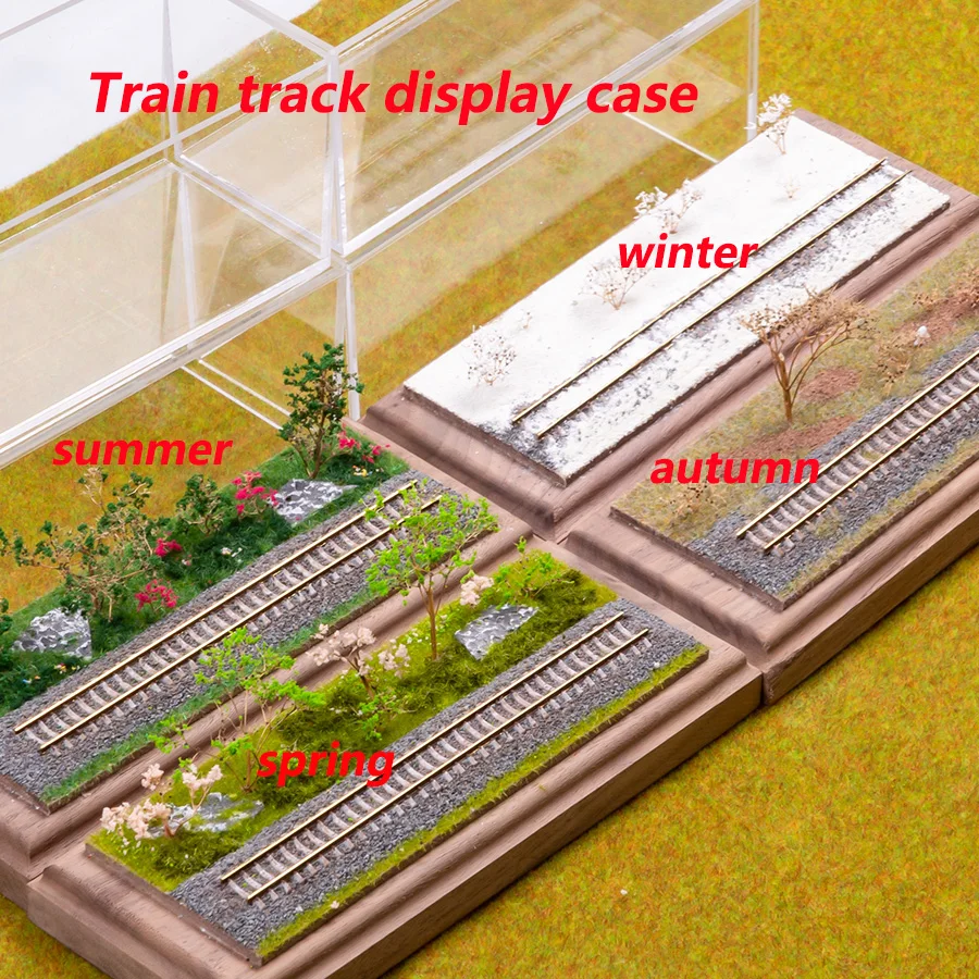 

Miniature Railway Layout Simulation Train Track Scene Model Four Seasons Grass Cluster Diorama Display Box Toys Birthday Gift