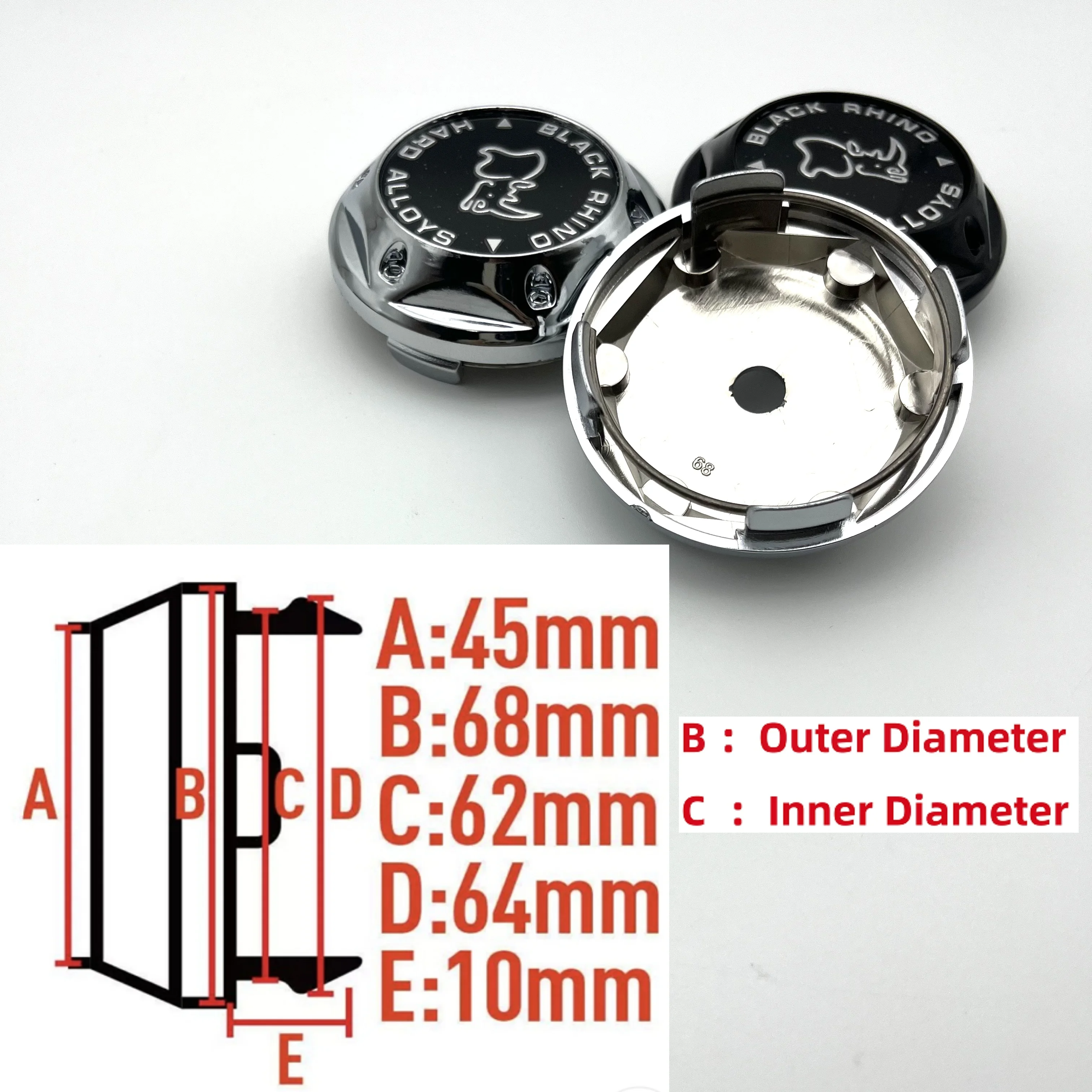 4Pcs/Set Fit 45mm Black Rhino Badge Sticker Car Styling + 68mm High lid Car Wheel Center Caps Rim Hub Cover Accessories