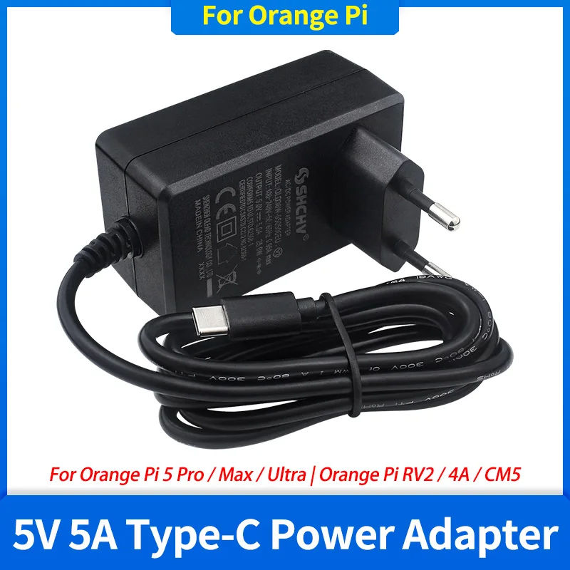 Orange Pi 5 Max Power Supply 5V 5A USB Type-C Power Adapter for OPi 5 Max / OPi 5 Ultra / OPi RV2 / 4A EU US UK Plug Optional