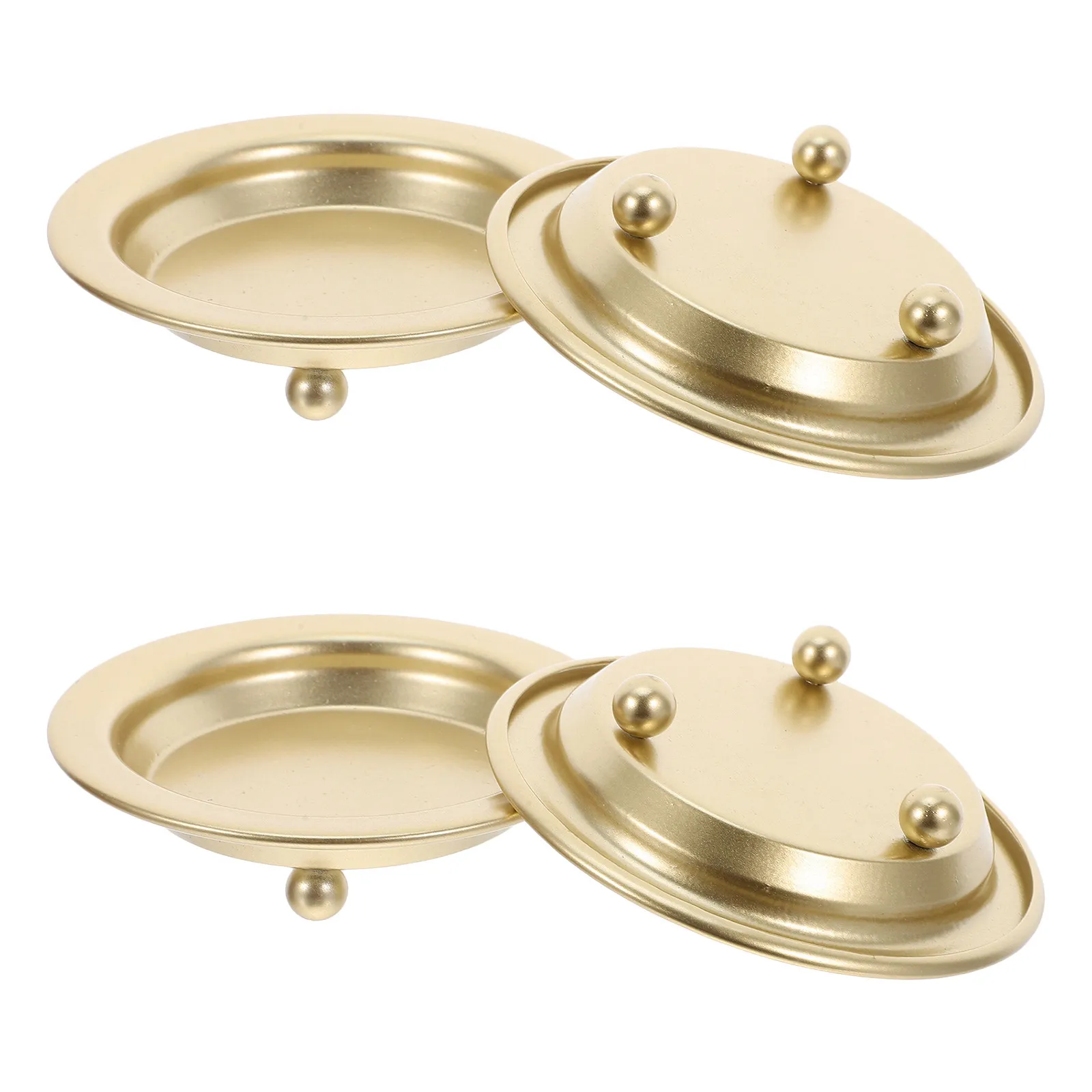 4Pcs Vintage Tray Set Gold Iron Plate Round Porcelain Base Decorative Pillar Holder Wax Catcher Table Decorations view 2