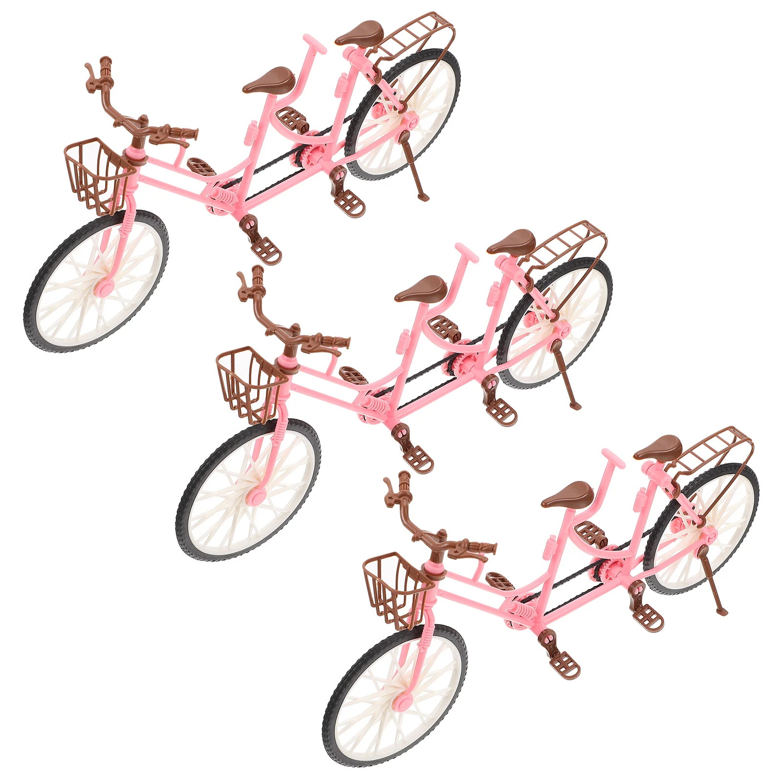 3 Pcs Tabletop Accessories Two-seater Bicycle Mini Bike Model Simulation Pink Exquisite Ornament