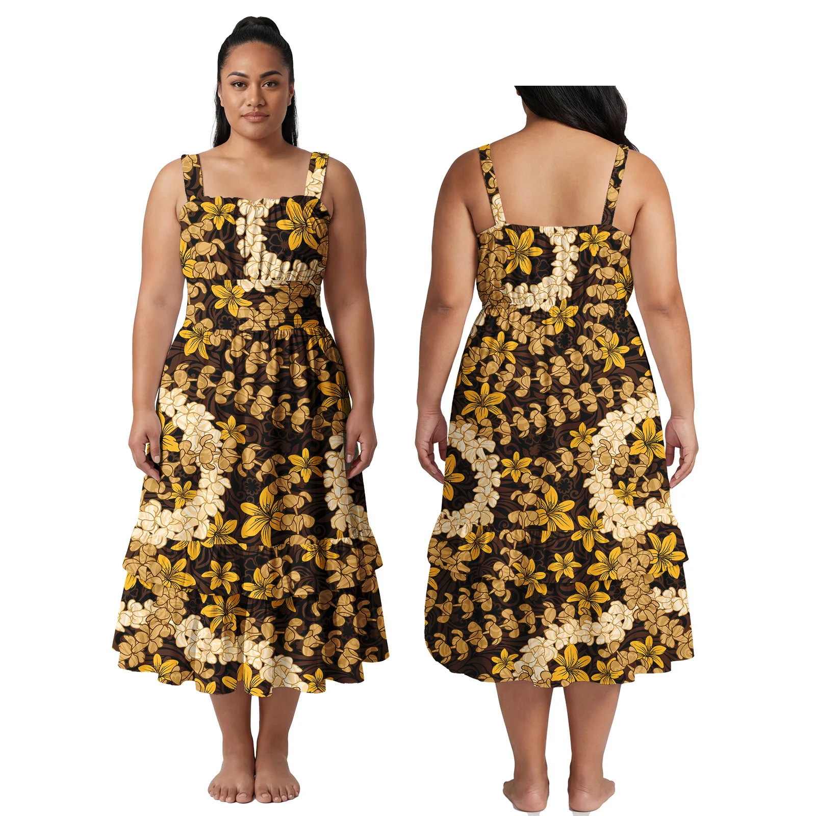 

Upscale Polynesian Clothes Custom Elegant Lady Wear Holiday Prom Samoan Slip Skirt Print Pua Kenikeni Hawaiian Ladies Long Dress