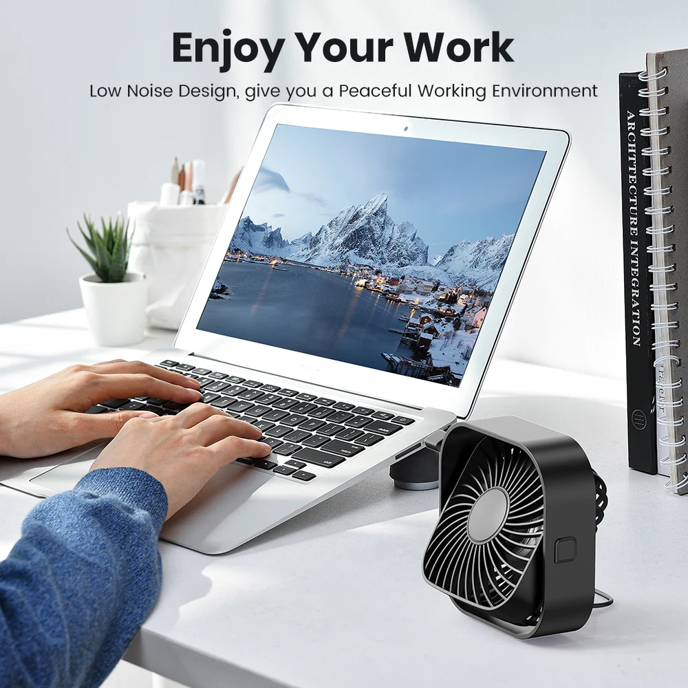 مروحة مكتب USB TOPK، مروحة صغيرة صغيرة، تدفق هواء قوي وتشغيل هادئ، 3 سرعات رياح 360 درجة °   رأس قابل للدوران لسطح المكتب المنزلي