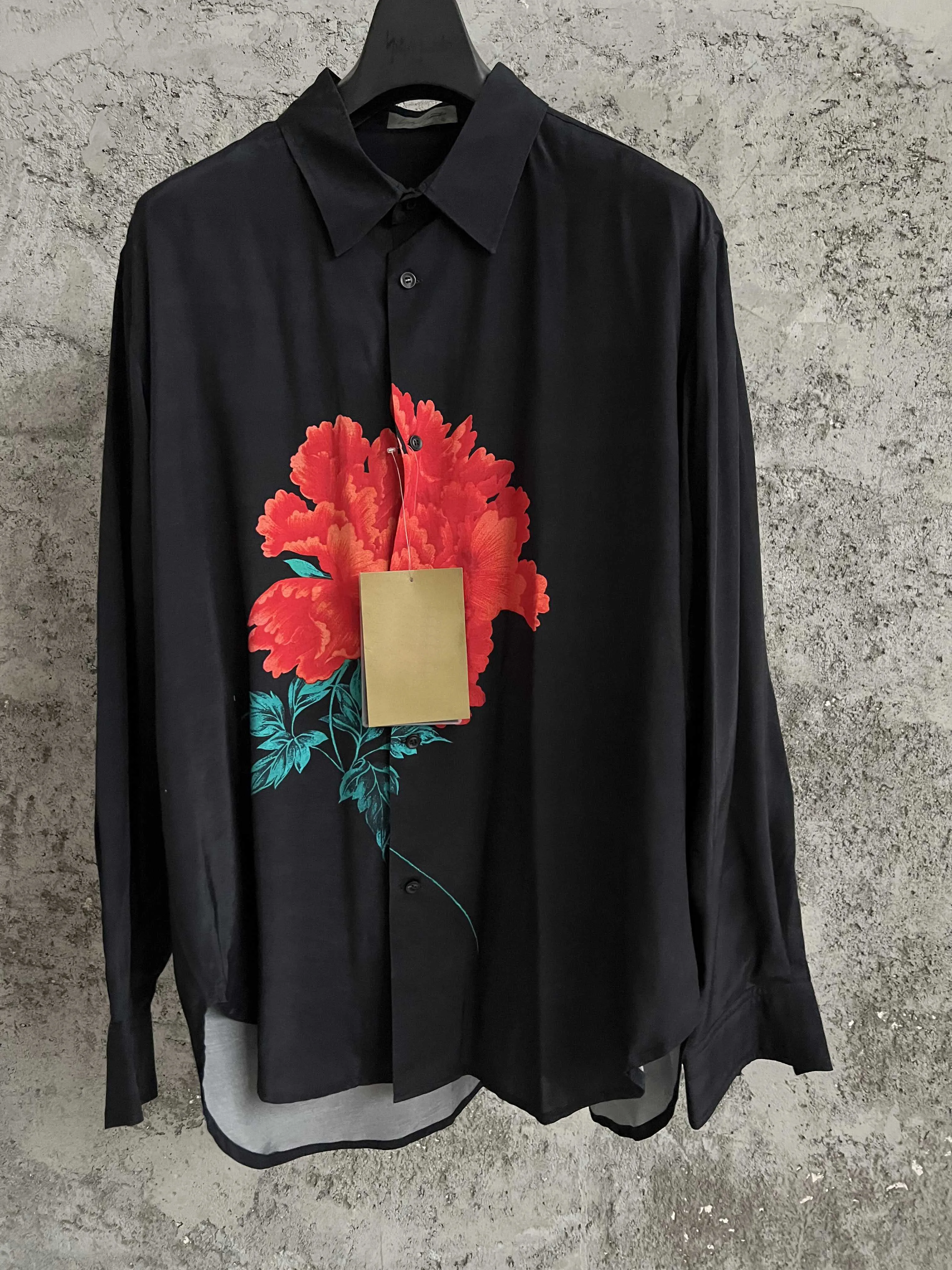 Dahlia-printed silk shirt, mulberry silk light luxury shirt for men