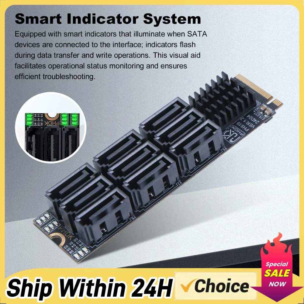 for M.2 for M KEY Nvme To 9 Ports SATA 3.0 Adapter 6Gbps for M.2 To SATA Adapter PCIE 3.0 X2 Hard Disk Capacity for Desktop PC