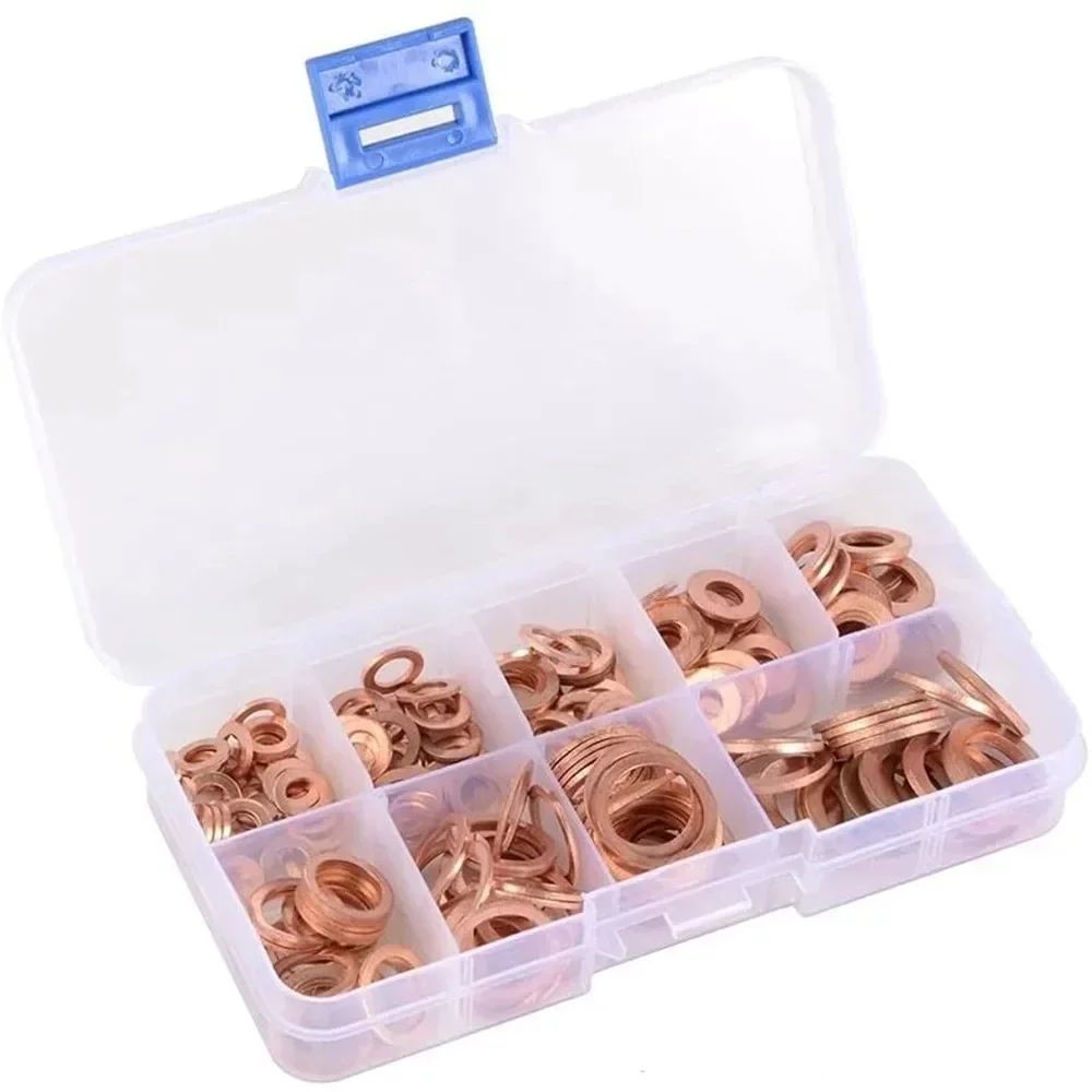 Imagem -02 - Copper Washer Junta Porca e Parafuso Grupo Flat Ring Seal Variedade Kit com Caixa m8 M10 M12 M14 para Sump Plugs