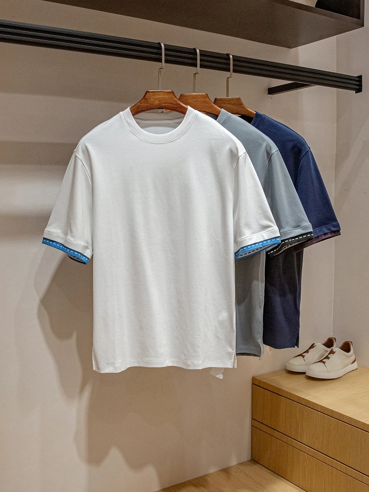 

Loose Fit Modal Cotton ort Sve T-irt round Ne Base irt for Men Casual Summer Faion Urban Sle Youth Modern Wind