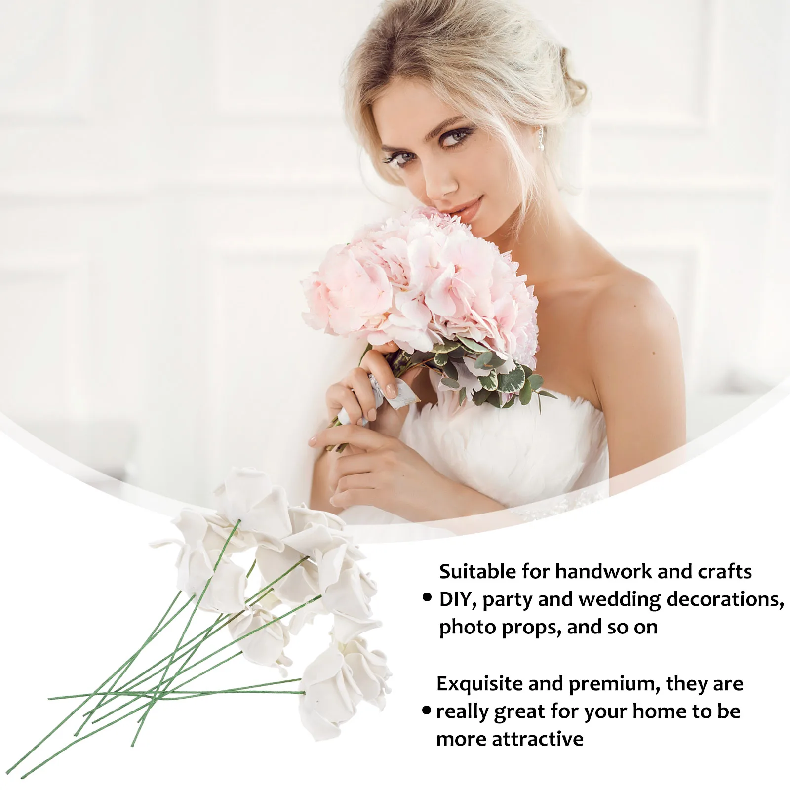 

50pcs Artificial Rose Bouquet Faux Flowers Decoration Foam Peonies Branches H work DIY Party Wedding Photo Props Christmas