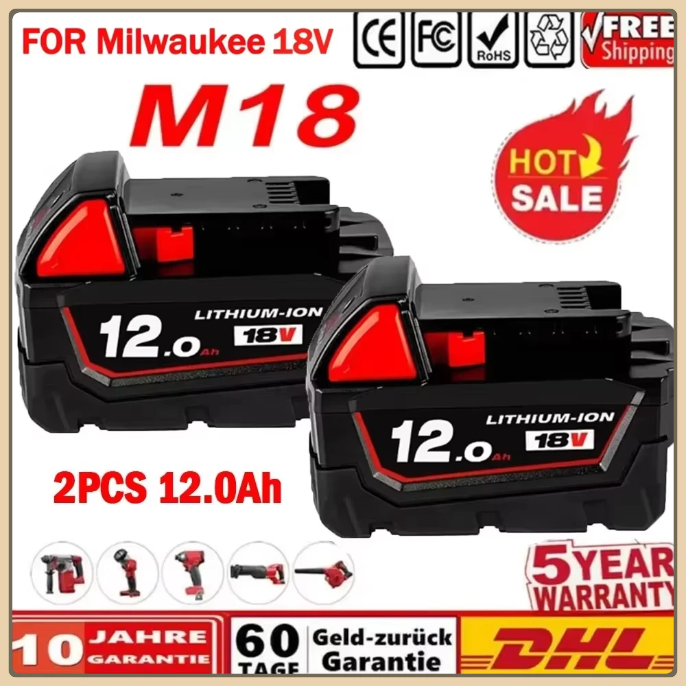 

2025 New for Milwaukee 18V12000mAh ApplyTo M18 48-11-1815 48-11-1850 2646-20 2642-21ct Replacement Lithium Battery for Milwaukee