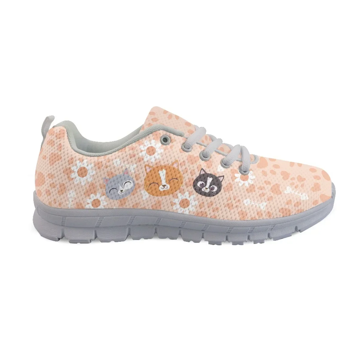 Outdoor Casual Sneakers for Women Lovely Cats Floral Print Comfortable Sports Shoes Girls Large Size Flat Shoes Hot