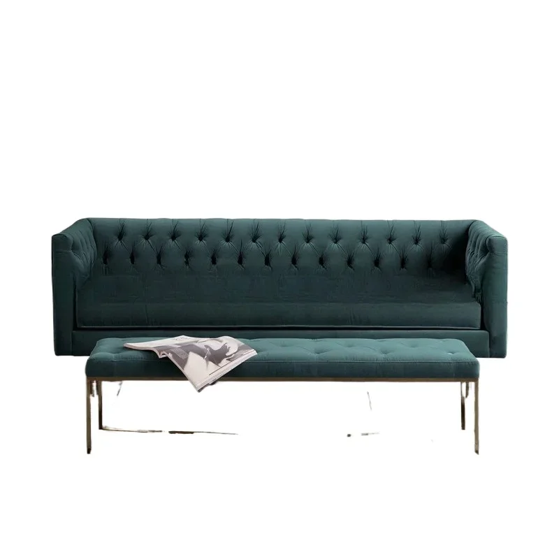 

Nordic modern flannel buckle leisure three-person sofa furniture studio reception stainless steel sofa