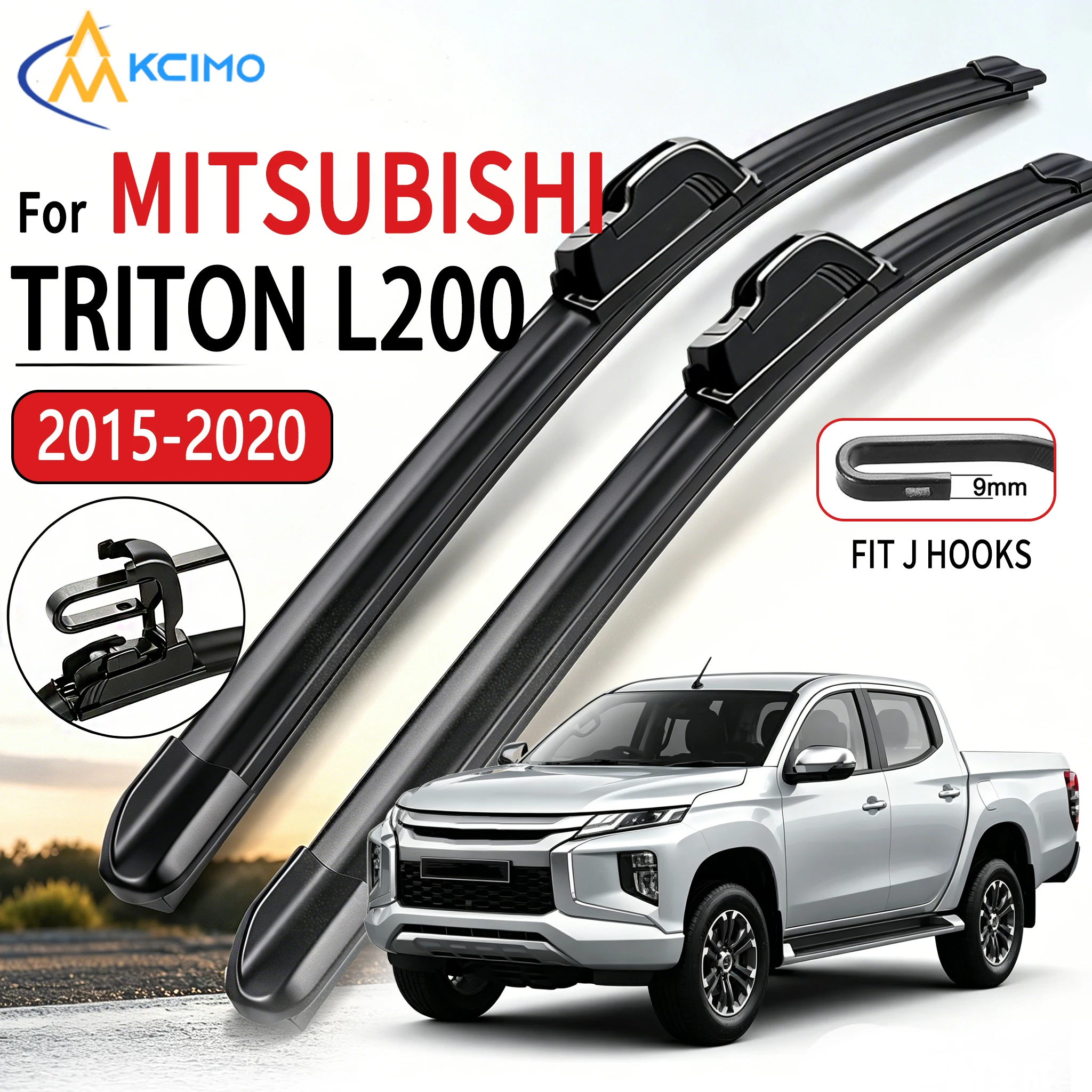 For Mitsubishi Triton L200 2015-2020 2Pcs Car Front Wiper U-Shape Soft Rubber Boneless Wiper HD Silent Durable Wiper 22