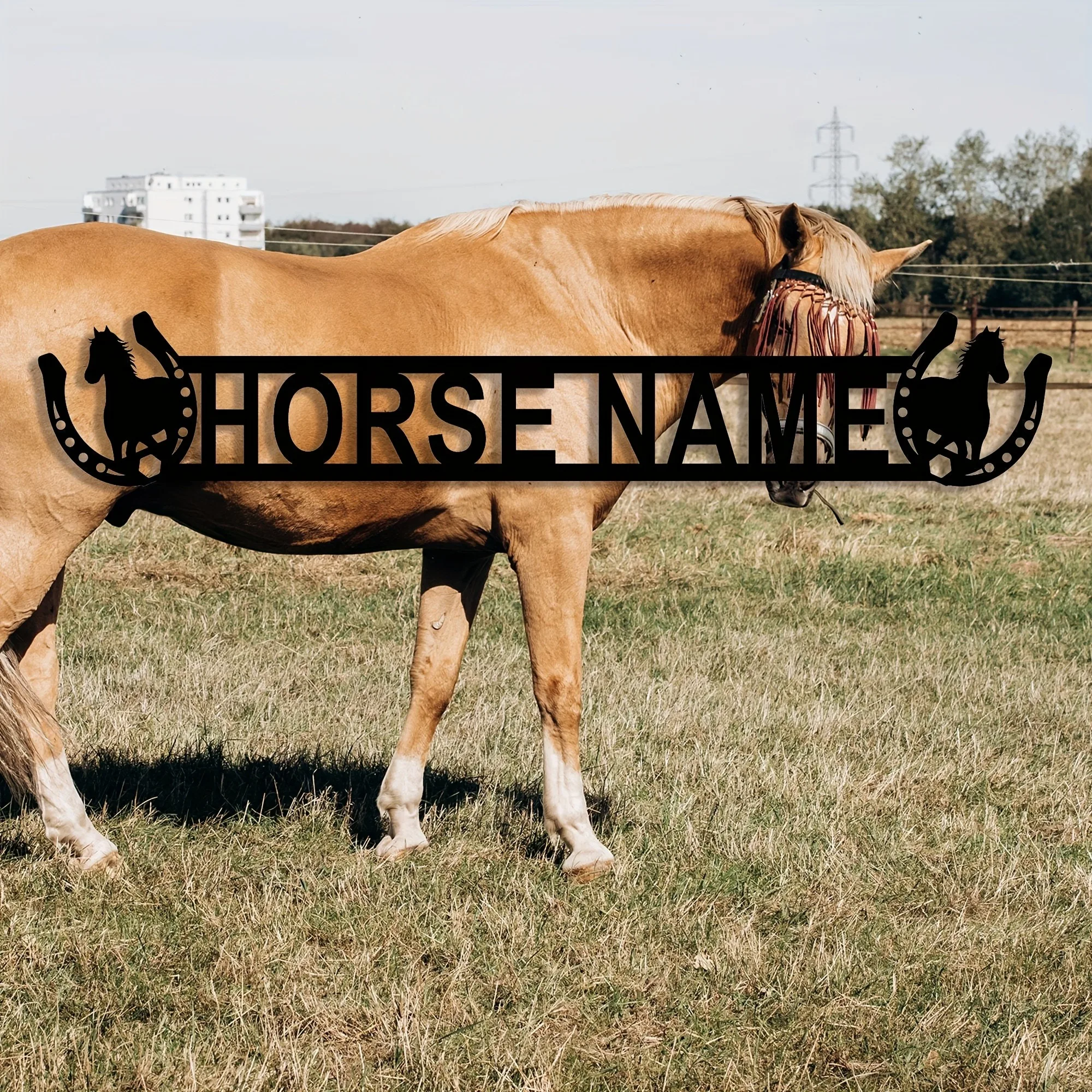 [Customizable Metal Sign] Customizable 2D Flat Metal Horse Stable Sign | Personalized Name/Number Wall Art Decor for Farm