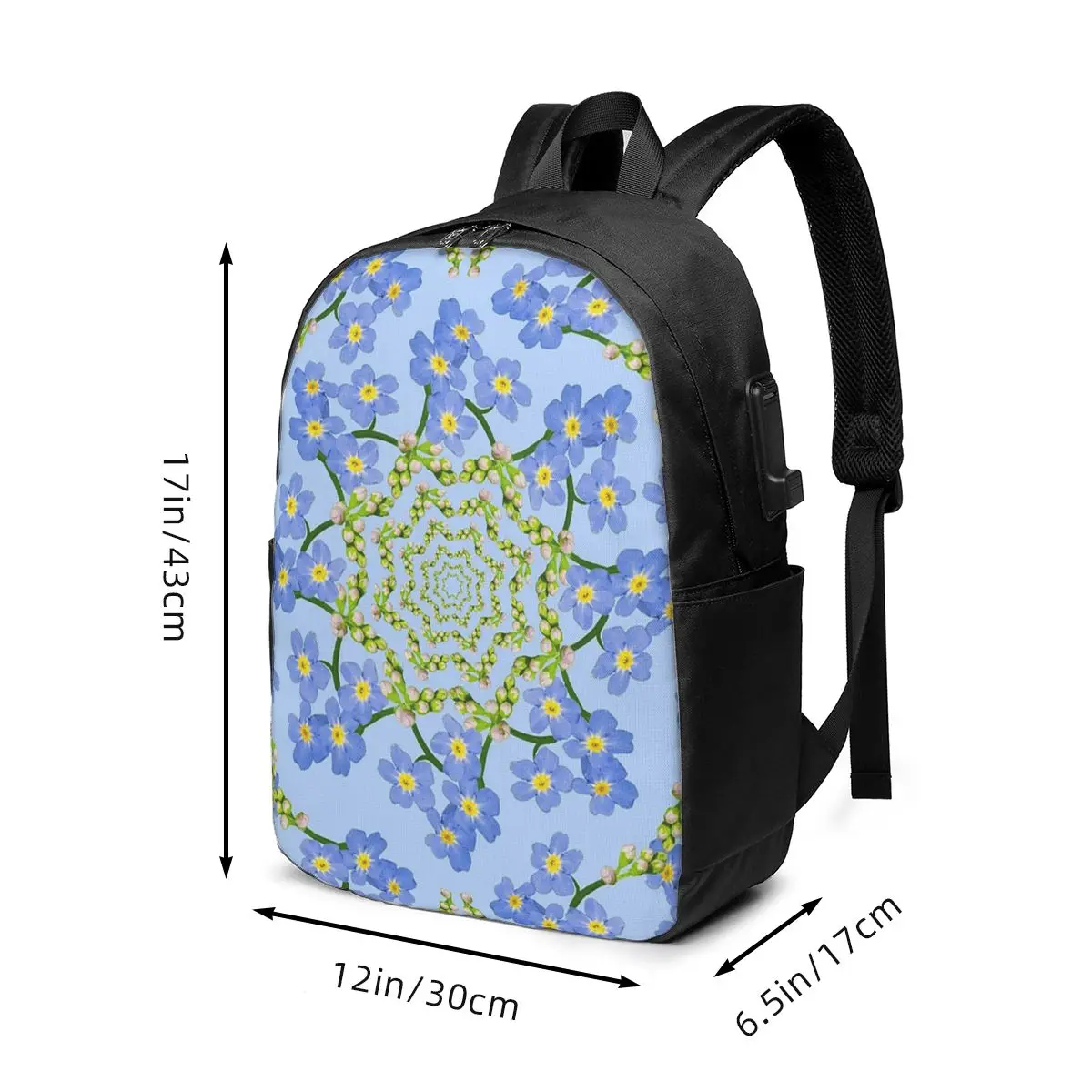 Forget-Me-Not Flower Pattern Backpack Travel Notebook Bag Computer College Student School Bag Laptop Shoulder Bags for Men Women
