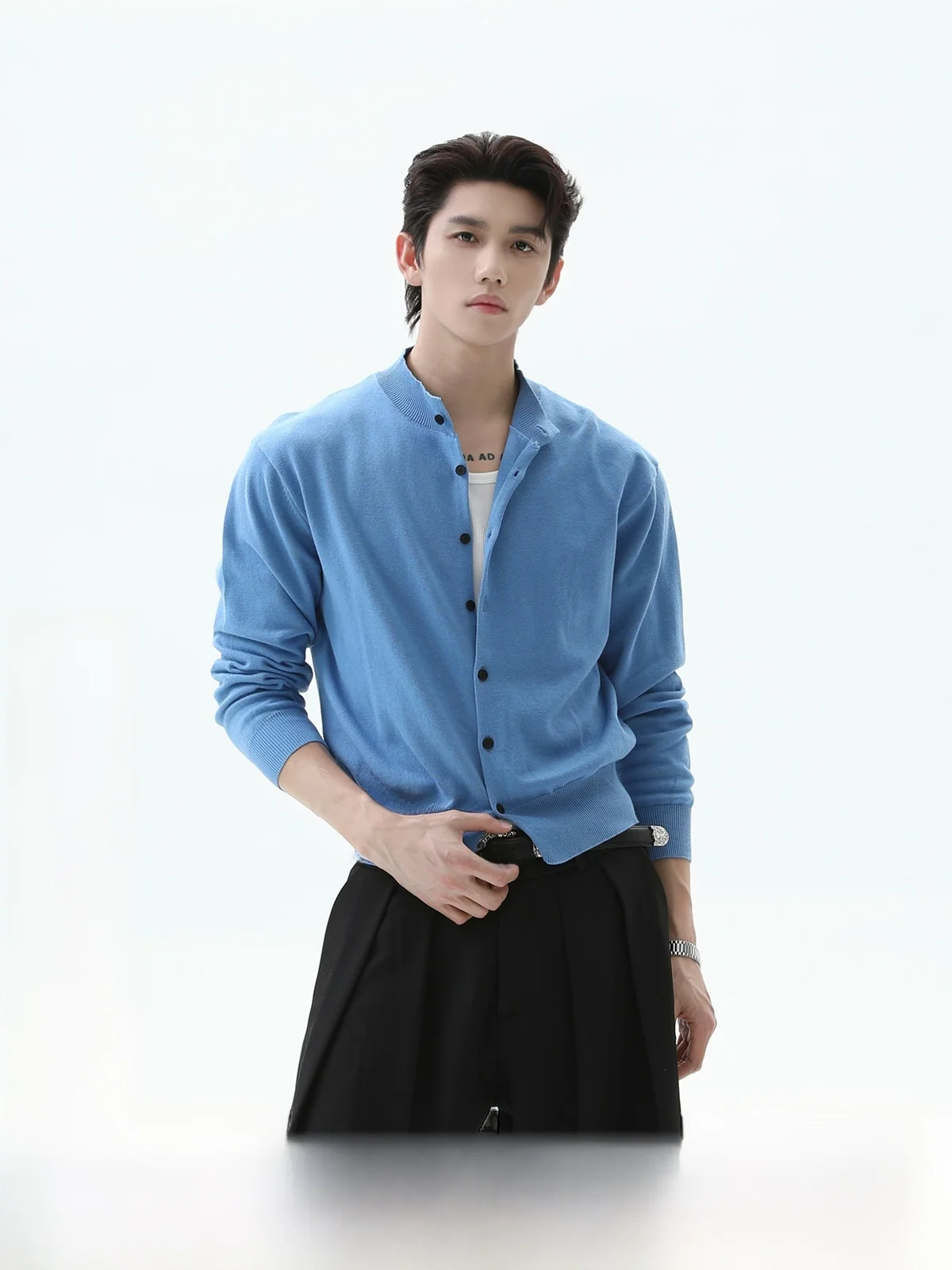 Elegant Short Fit Knitted Sweater Long Sleeve Open Cardigan Cleanfit Men's Casual Cotton Shirt Youth Popular All Seasons