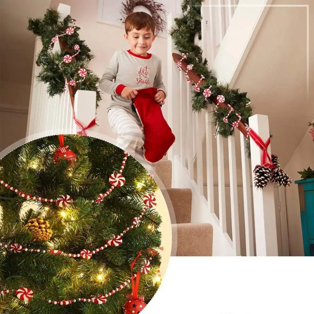 Guirnalda de 1.2M con Cuentas de Acrílico en Forma de Piruleta de Menta para Árbol de Navidad, Bolas de Caramelo, Colgante Largo DIY para Niños