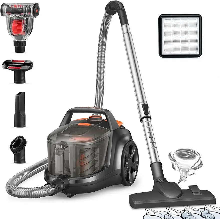 Aspin Can vacuum cleaner, 1200W light bagless vacuum cleaner, automatic rope rewind, pet friendly vacuum cleaner